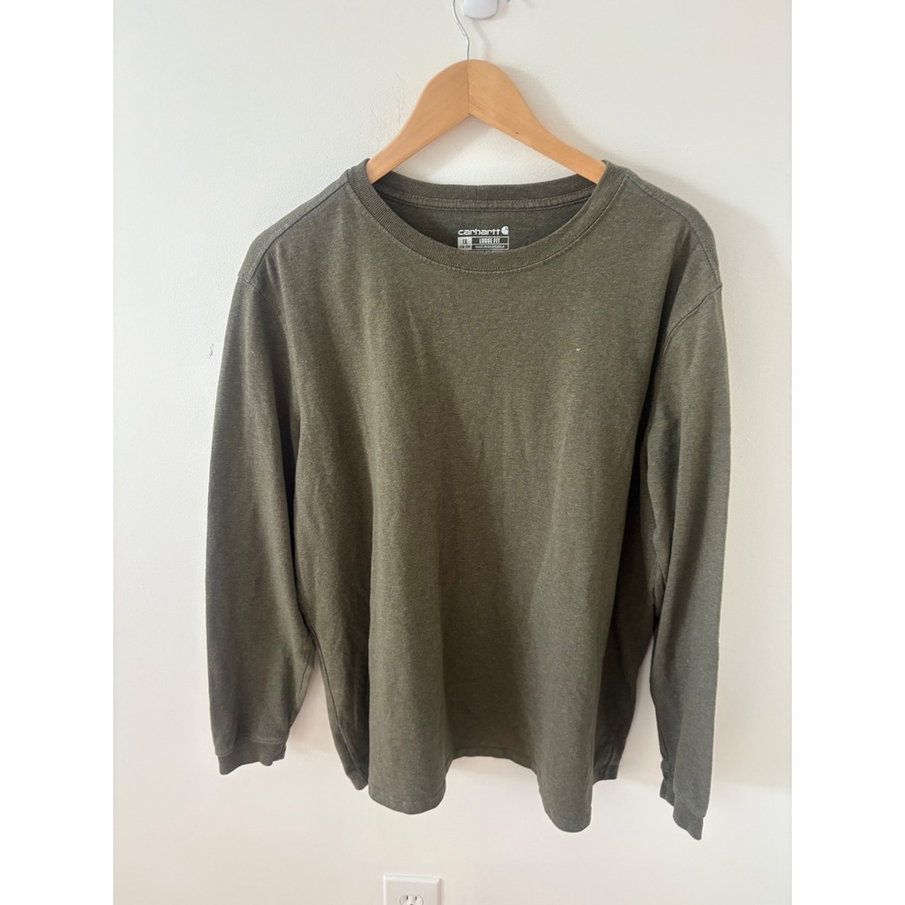 Carhartt Womens 1X Loose Fit Long Sleeve Graphic Logo T-Shirt Olive Green